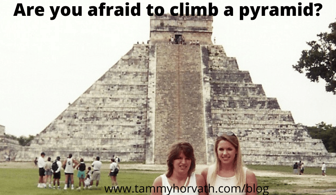 Tammy Horvath and her sister in front of the Chichen Itza pyramid